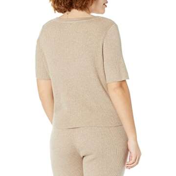 The Drop Women's Akira Cropped Ribbed V-neck Cardigan Sweater, Heather Sand, XS