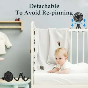 RUN HELIX Portable Stroller Fan with Flexible Tripod Clip-on for Baby,3-Speed Handheld Fan with USB Rechargeable Fan Battery Operated, Clip On Fan for Car Seat Crib Bike Treadmill,Black