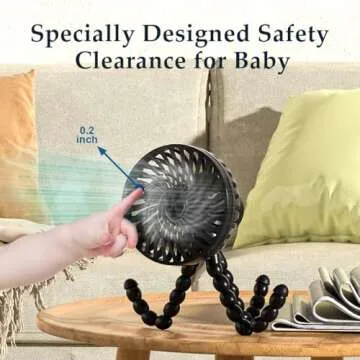 RUN HELIX Portable Stroller Fan with Flexible Tripod Clip-on for Baby,3-Speed Handheld Fan with USB Rechargeable Fan Battery Operated, Clip On Fan for Car Seat Crib Bike Treadmill,Black