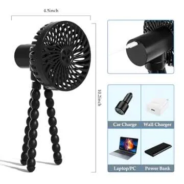 RUN HELIX Portable Stroller Fan with Flexible Tripod Clip-on for Baby,3-Speed Handheld Fan with USB Rechargeable Fan Battery Operated, Clip On Fan for Car Seat Crib Bike Treadmill,Black