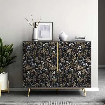 Abyssaly Black Floral Peel and Stick Wallpaper, Vintage Leaf Flower Contact Paper, Thicken Self Adhesive Removable Contact Paper for Bedroom Shelf Liner Drawer 17.7" X 118"