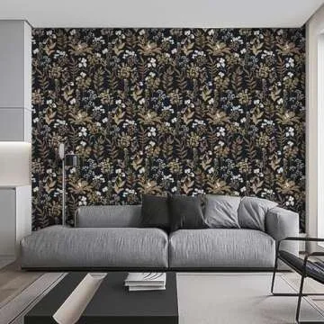 Abyssaly Black Floral Peel and Stick Wallpaper, Vintage Leaf Flower Contact Paper, Thicken Self Adhesive Removable Contact Paper for Bedroom Shelf Liner Drawer 17.7" X 118"