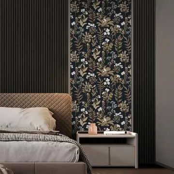 Abyssaly Black Floral Peel and Stick Wallpaper, Vintage Leaf Flower Contact Paper, Thicken Self Adhesive Removable Contact Paper for Bedroom Shelf Liner Drawer 17.7" X 118"