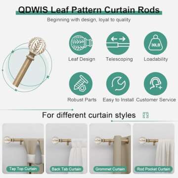 QDWIS Boho Curtain Rods Adjustable 48 to 84 Inch