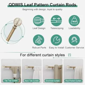 QDWIS Boho Curtain Rods Adjustable 48 to 84 Inch