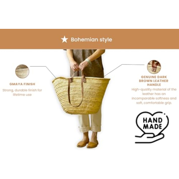 Stylish French Handmade Basket with Leather Handles