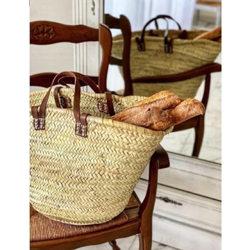 Stylish French Handmade Basket with Leather Handles