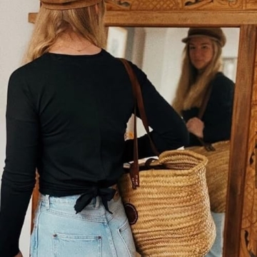 Stylish French Handmade Basket with Leather Handles