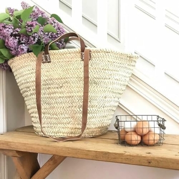 Stylish French Handmade Basket with Leather Handles