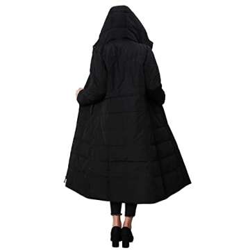 chouyatou Women's Winter Over Knee Removable Hooded Maxi Long Puffer Down Coat (Medium, Black)