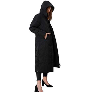 chouyatou Women's Winter Over Knee Removable Hooded Maxi Long Puffer Down Coat (Medium, Black)