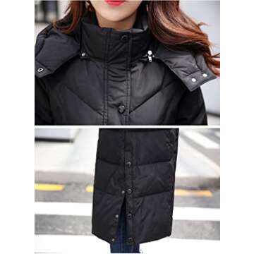 chouyatou Women's Winter Over Knee Removable Hooded Maxi Long Puffer Down Coat (Medium, Black)