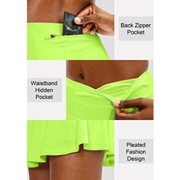 SANTINY Pleated Tennis Skirt for Women with 4 Pockets Women's High Waisted Athletic Golf Skorts Skirts for Running Casual (Green Citrine_M)