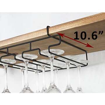 bafvt Wine Glass Holder - Stemware Rack Under Cabinet - Hanger Storage Shelf, Fit for The Cabinet 0.8“ or Less (black, 2 Rows)