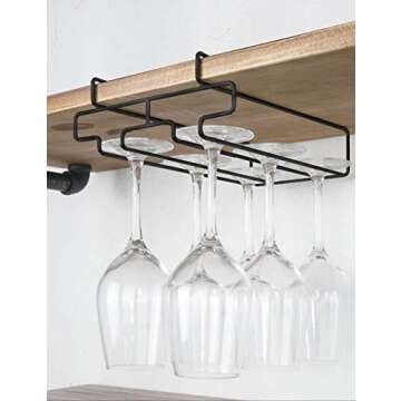 bafvt Wine Glass Holder - Stemware Rack Under Cabinet - Hanger Storage Shelf, Fit for The Cabinet 0.8“ or Less (black, 2 Rows)