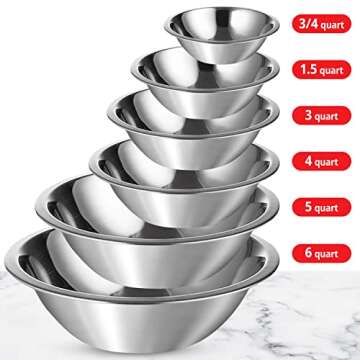 Culigrade Stainless Steel Mixing Bowl Set of 6-0.75, 1.5, 3, 4, 5, 8 Quart Sizes - Nesting, Durable, Easy to Clean, Ideal for Baking, Cooking, and Food Prep