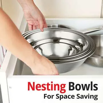 Culigrade Stainless Steel Mixing Bowl Set of 6-0.75, 1.5, 3, 4, 5, 8 Quart Sizes - Nesting, Durable, Easy to Clean, Ideal for Baking, Cooking, and Food Prep