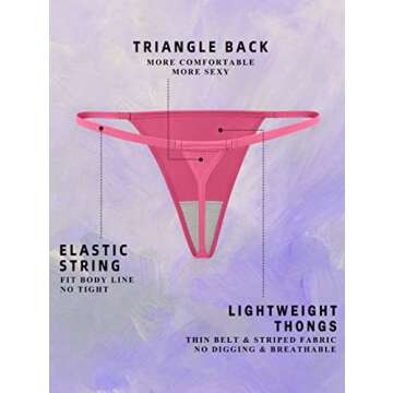 OQQ 6 Pack G-String Thongs for Women Cotton Panties Stretch T-back Low Rise Sexy Underwear S-XL 1Black 1Grey,1Coffee 1Peachred 1Candyblue 1White