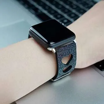 EurCross Glitter Bands Compatible with Apple Watch Band 42mm 44mm, Girls Women Shiny Sparkle Bling Heart Watch Strap Adjustable Wristbands Compatible with iWatch Series 6 SE 5 4 3 2 1(Black)