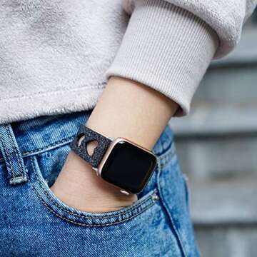 EurCross Glitter Bands Compatible with Apple Watch Band 42mm 44mm, Girls Women Shiny Sparkle Bling Heart Watch Strap Adjustable Wristbands Compatible with iWatch Series 6 SE 5 4 3 2 1(Black)