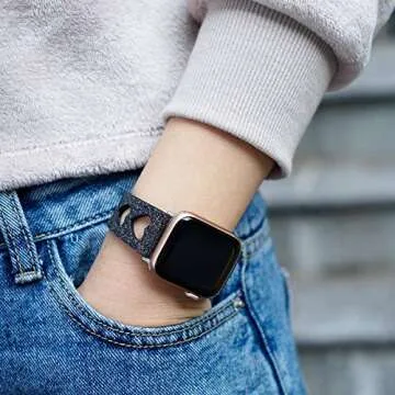 EurCross Glitter Bands Compatible with Apple Watch Band 42mm 44mm, Girls Women Shiny Sparkle Bling Heart Watch Strap Adjustable Wristbands Compatible with iWatch Series 6 SE 5 4 3 2 1(Black)