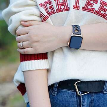 EurCross Glitter Bands Compatible with Apple Watch Band 42mm 44mm, Girls Women Shiny Sparkle Bling Heart Watch Strap Adjustable Wristbands Compatible with iWatch Series 6 SE 5 4 3 2 1(Black)