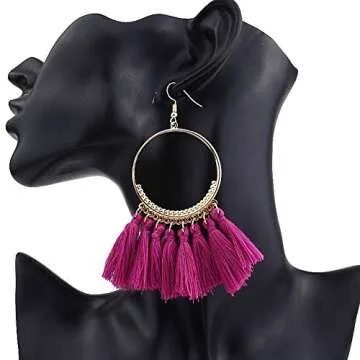 Unijew 9 Pairs Tassel Hoop Earrings