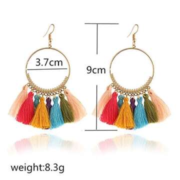 Unijew 9 Pairs Tassel Hoop Earrings