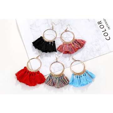 Unijew 9 Pairs Tassel Hoop Earrings