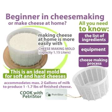 Soft Cheese Mold for Cheese Making 1.25QT - Small Cheese Mold - Homemade Cheese Making Supplies - Cream Cheese Form Mold - Molde Para Queso Fresco Casero - Feta Ricotta Cheese Making Basket Mold