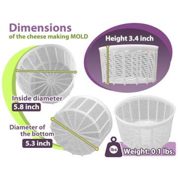 Soft Cheese Mold for Cheese Making 1.25QT - Small Cheese Mold - Homemade Cheese Making Supplies - Cream Cheese Form Mold - Molde Para Queso Fresco Casero - Feta Ricotta Cheese Making Basket Mold