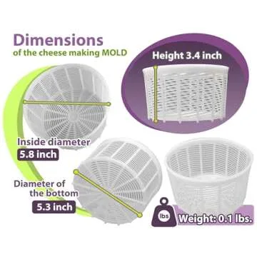 Soft Cheese Mold for Cheese Making 1.25QT - Small Cheese Mold - Homemade Cheese Making Supplies - Cream Cheese Form Mold - Molde Para Queso Fresco Casero - Feta Ricotta Cheese Making Basket Mold