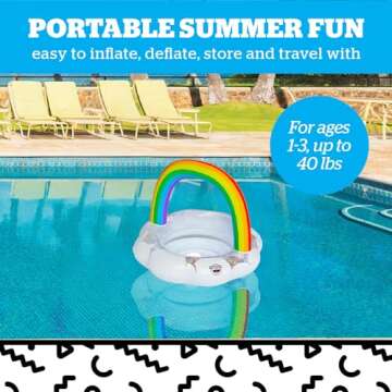 BigMouth Inc Lil’ Water Float - Pool Floaties for Infants Babies & Kids Ages 1-3, for Beginner Swimmers, Easy to Inflate and Durable - Happy Rainbow