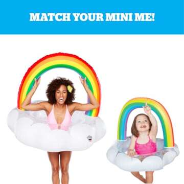 BigMouth Inc Lil’ Water Float - Pool Floaties for Infants Babies & Kids Ages 1-3, for Beginner Swimmers, Easy to Inflate and Durable - Happy Rainbow