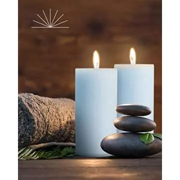 Mottled Pillar Candles by Bask - Set of 6-3" x 6" Dripless Unscented Candles in Light Blue for Home Decor, Relaxation & All Occasions