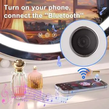 Hasipu Vanity Mirror with Lights and Bluetooth, 28" LED Makeup Mirror, Lighted Makeup Mirror with Lights, Smart Touch Control 3 Colors Dimmable Round Mirror 360°Rotation White
