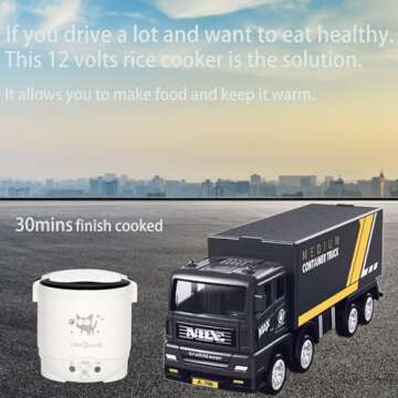 Multi-Function (Cooking, Heating, Keeping warm) Mini Travel Rice Cooker 12V For Car and Truck(12v white)