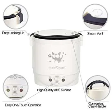 Multi-Function (Cooking, Heating, Keeping warm) Mini Travel Rice Cooker 12V For Car and Truck(12v white)