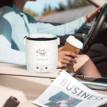 Multi-Function (Cooking, Heating, Keeping warm) Mini Travel Rice Cooker 12V For Car and Truck(12v white)