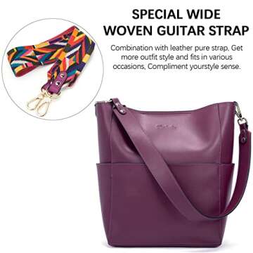 BOSTANTEN Women's Leather Designer Handbags Tote Purses Shoulder Bucket Bag Purple