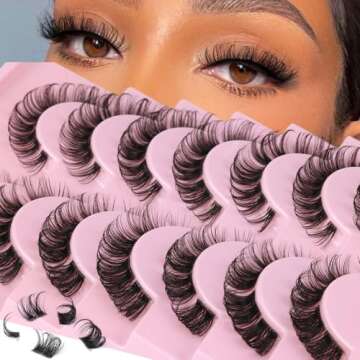 D Curl Clusters Lashes Natural Russian Strip Eyelashes Extensions Fluffy Wispy Faux Mink Lashes Extension Individual DIY Lash Pack 7 Pairs (70 Clusters Eye Lashes)