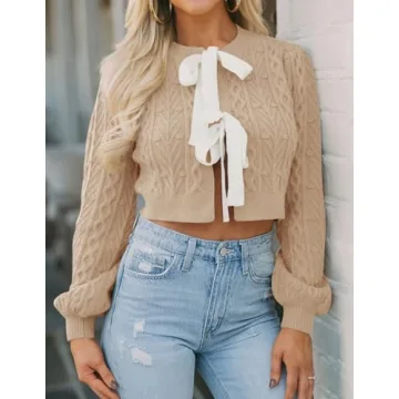 ZESICA Women's Stylish Tie Front Cardigan Sweater