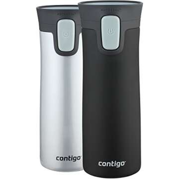 Contigo AUTOSEAL Pinnacle Vacuum-Insulated Stainless Steel Travel Mugs, 14 oz, Polar White & Matte Black, 2-Pack