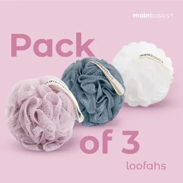 MainBasics Bath Loofah Sponge Pouf - Set of 3