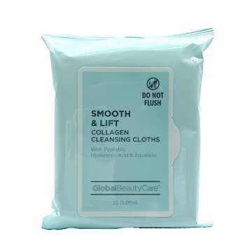 Global Beauty Care Collagen Cleansing Cloths, Face Wipes, With Peptides, Hyaluronic Acid, & Squalane...