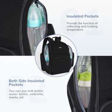 Backpack Diaper Bag, Waterproof Boy Travel Bag for Dad and Men, Large Multi-Function, Many Pockets, Lightweight, Stylish Diaper Backpack, Black