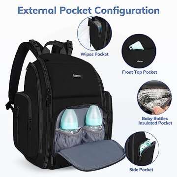 Backpack Diaper Bag, Waterproof Boy Travel Bag for Dad and Men, Large Multi-Function, Many Pockets, Lightweight, Stylish Diaper Backpack, Black