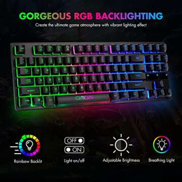 CHONCHOW 87-Key RGB Backlit Compact Gaming Keyboard - Versatile for Laptops, PCs, PS4