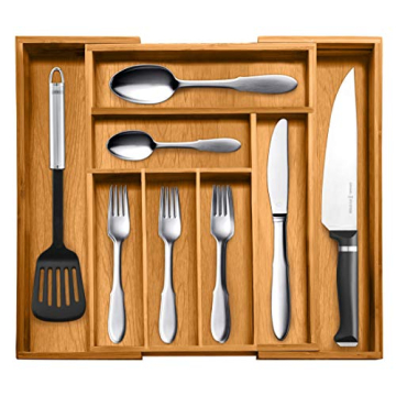 Bellemain Expandable Bamboo Drawer Organizer - Large Kitchen Utensil Holder for Cutlery, Silverware,...