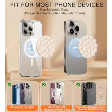 Magnetic Suction Cup Phone Mount - Anti Slip Hands Free Silicone Suction Phone Grip Compatible with ...